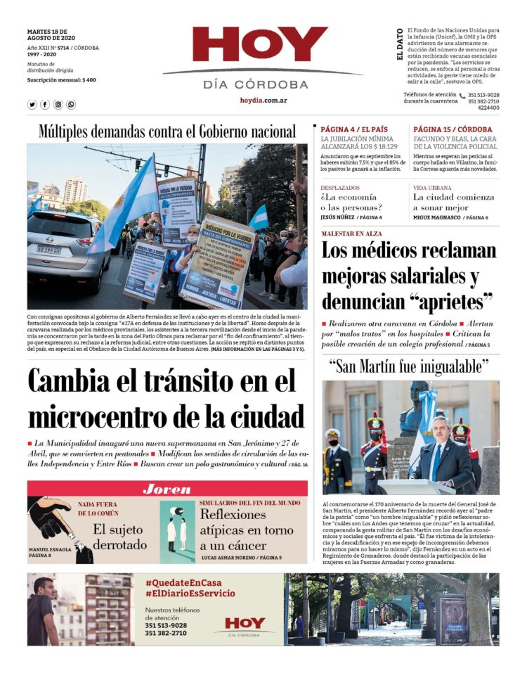 La tapa del martes 18 de agosto de 2020