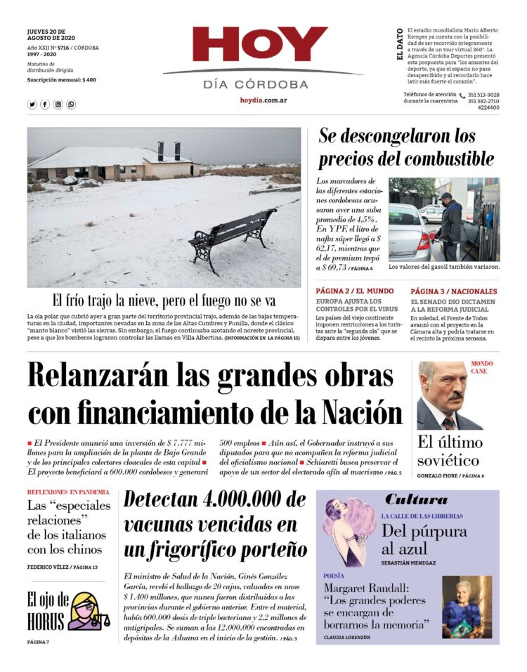 La tapa del jueves 20 de agosto de 2020