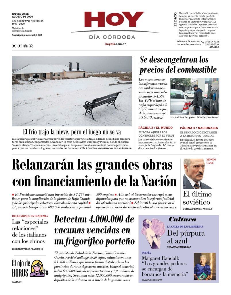 La tapa del jueves 20 de agosto de 2020