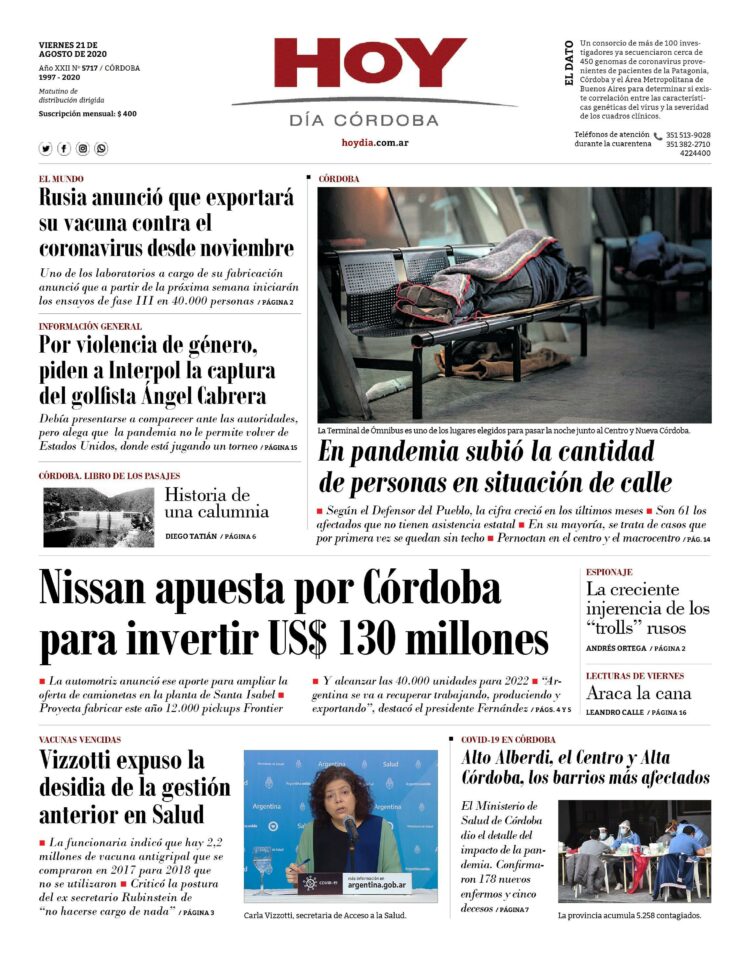 La tapa del viernes 21 de agosto de 2020