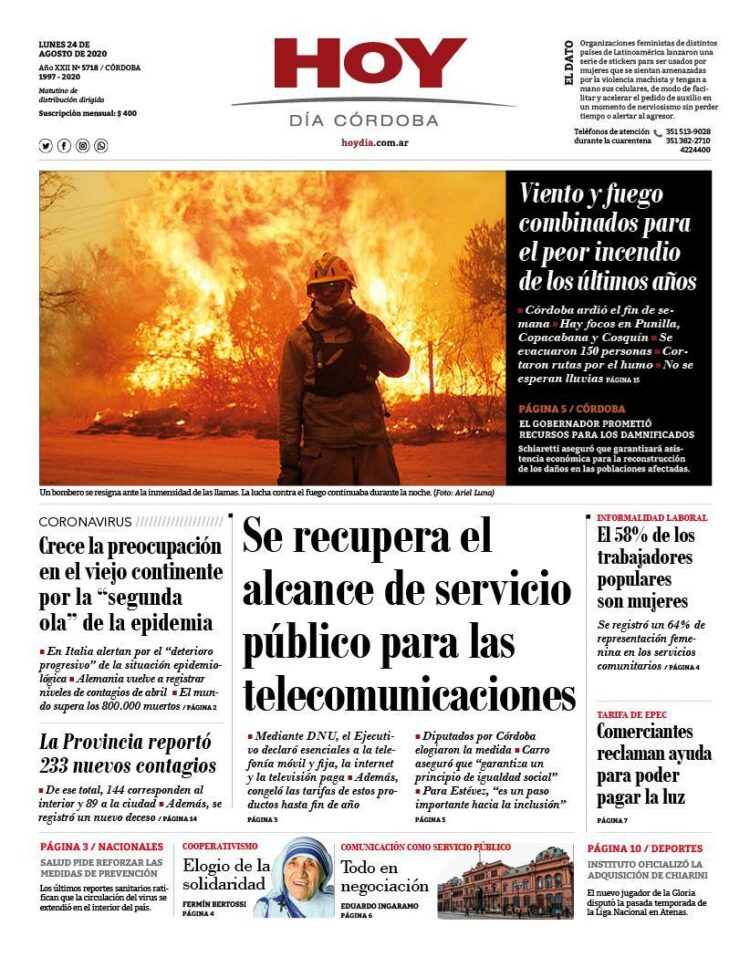 La tapa del lunes 24 de agosto de 2020