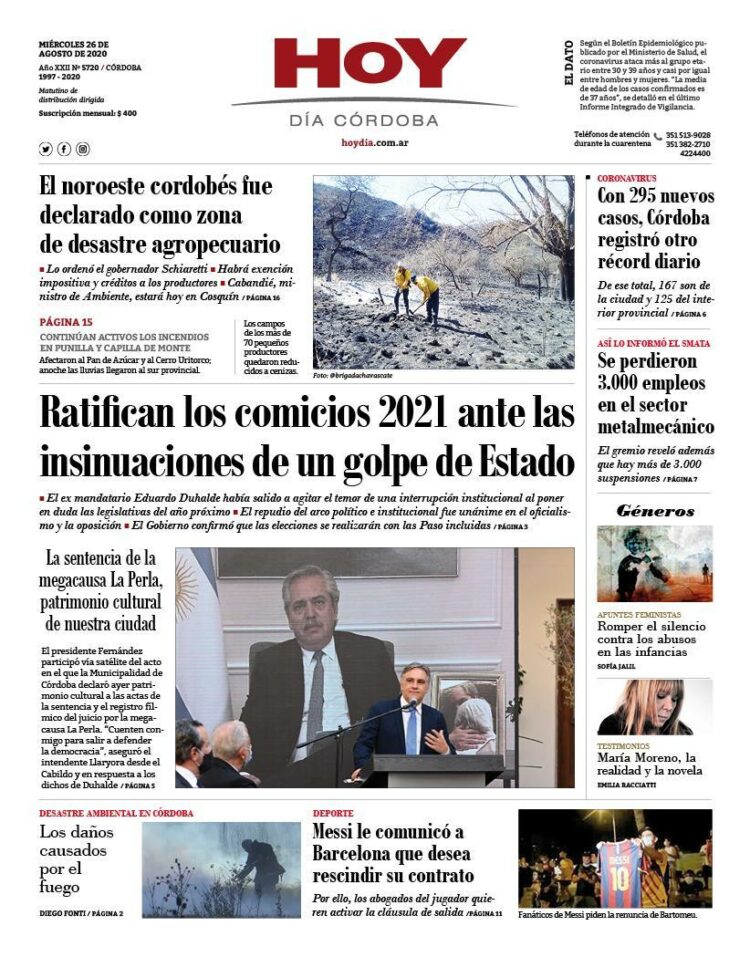 La tapa del miércoles 26 de agosto de 2020