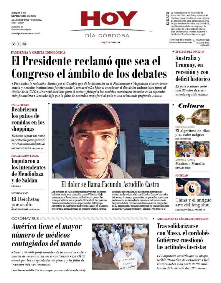La tapa del jueves 3 de septiembre de 2020