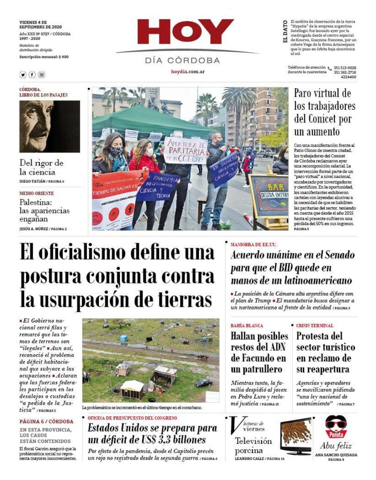 La tapa del viernes 04 de septiembre de 2020
