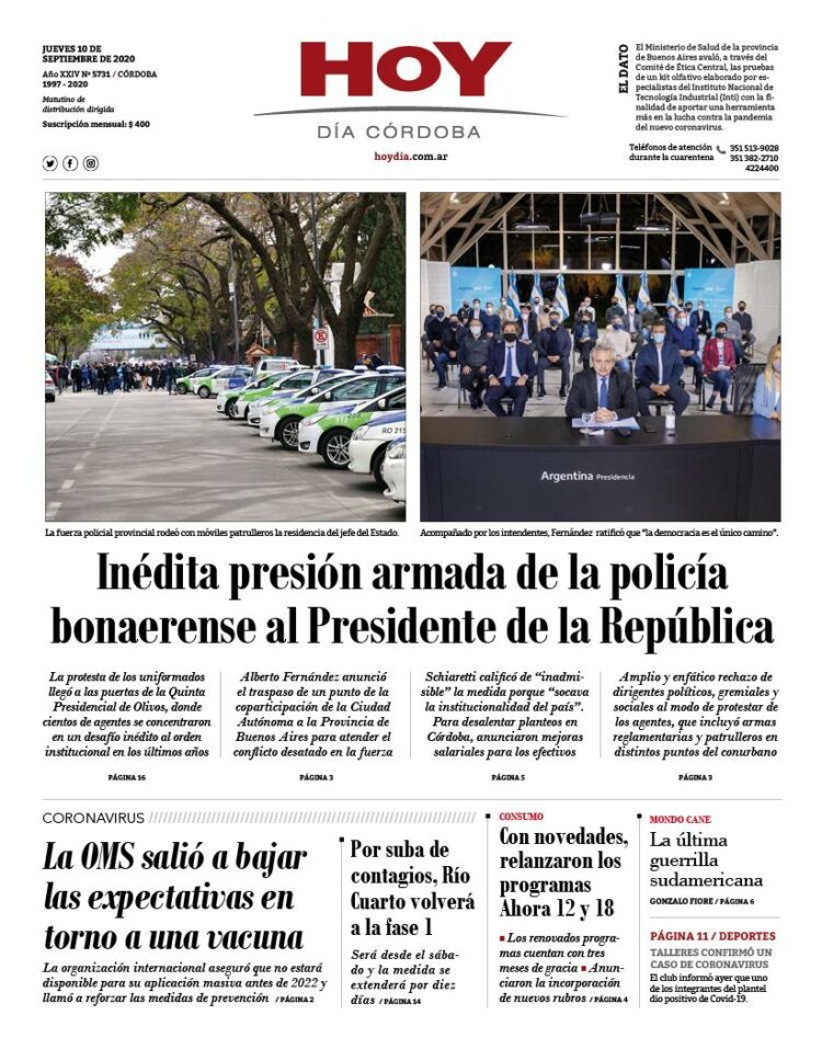 La tapa del jueves 10 de septiembre de 2020