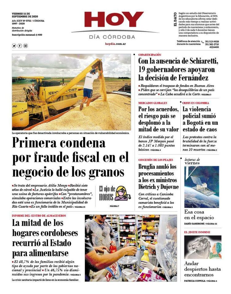 La tapa del viernes 11 de septiembre de 2020