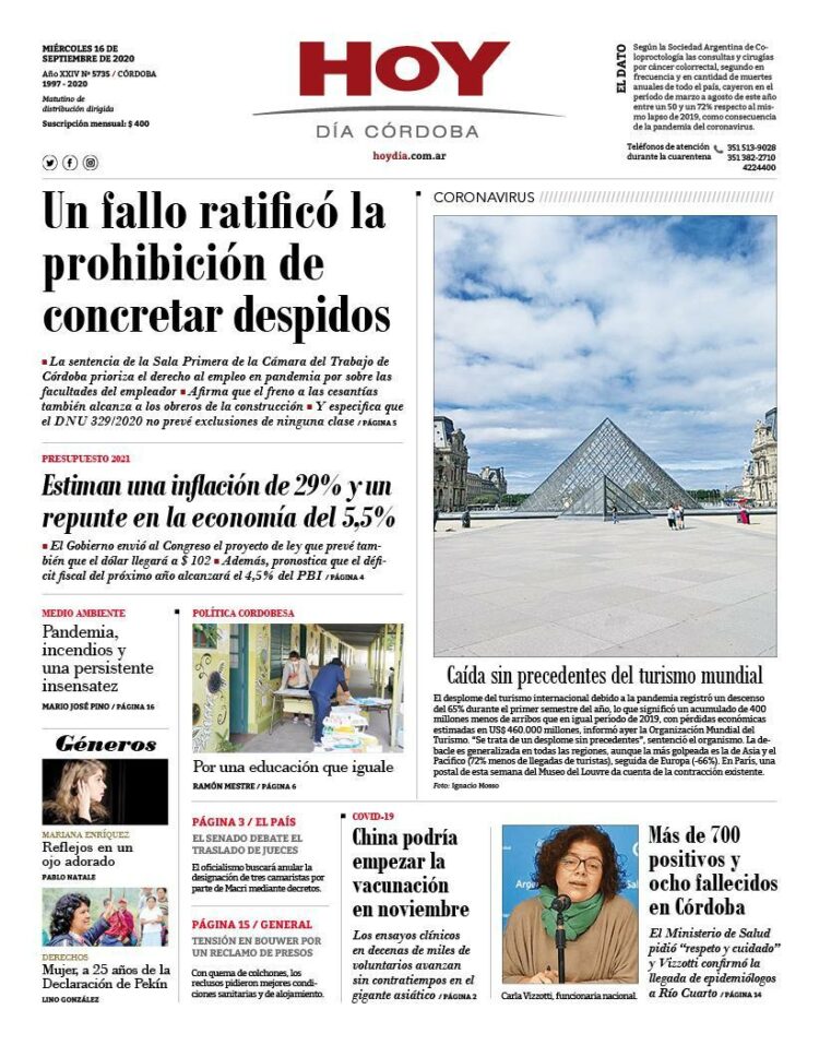 La tapa del miércoles 16 de septiembre de 2020