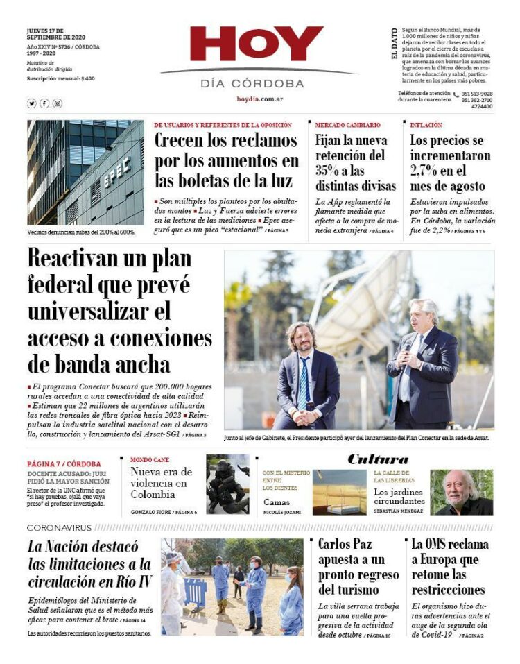 La tapa del jueves 17 de septiembre de 2020