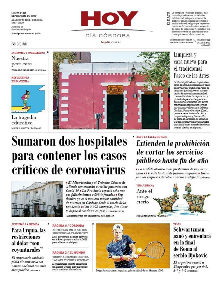 La tapa del lunes 21 de septiembre de 2020