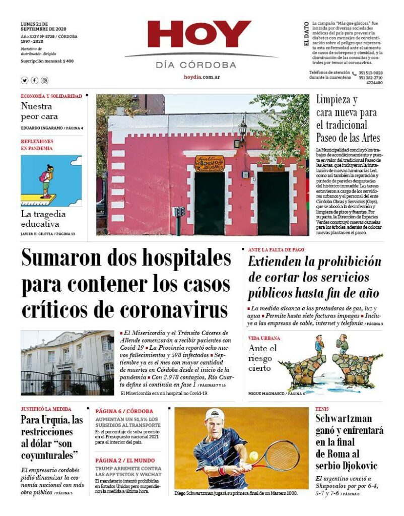 La tapa del lunes 21 de septiembre de 2020