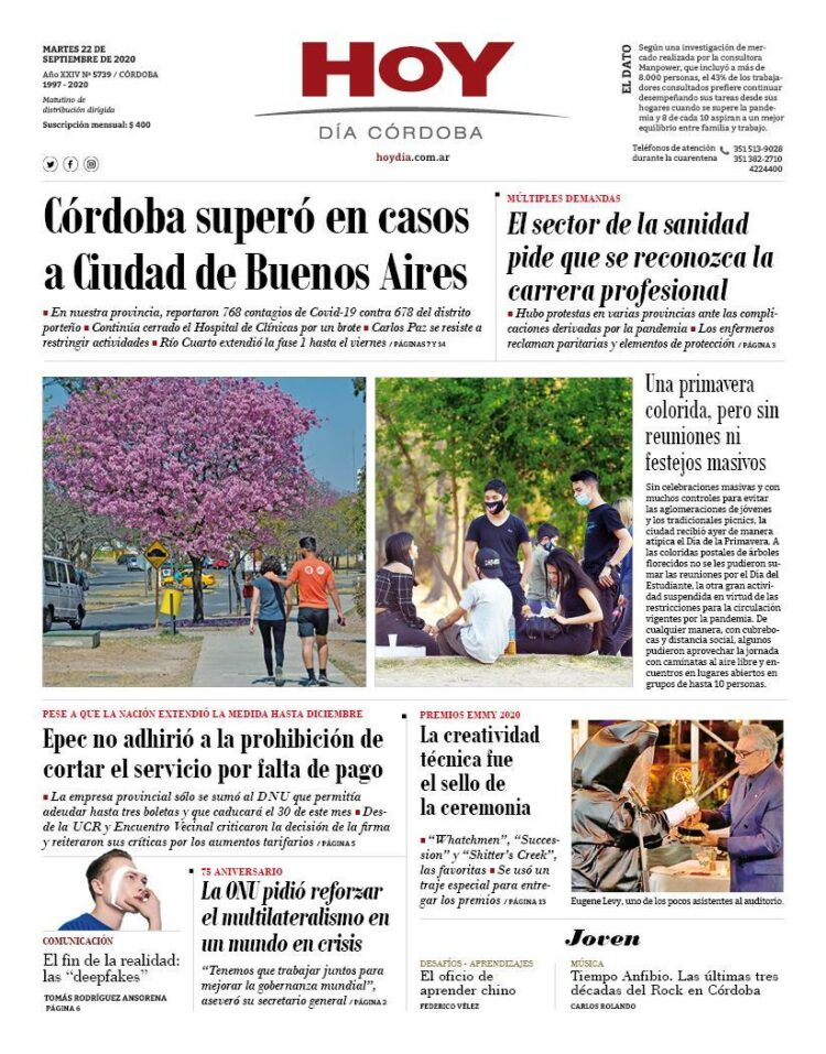 La tapa del martes 22 de septiembre de 2020