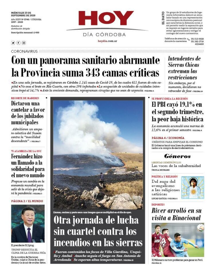 La tapa del miércoles 23 de septiembre de 2020