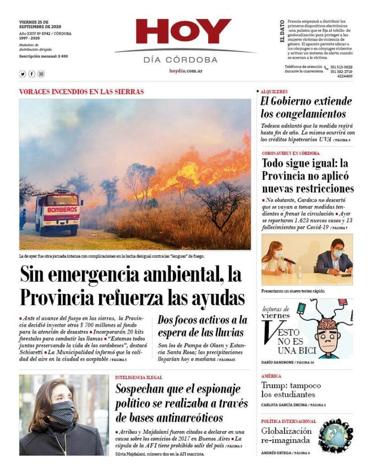 La tapa del viernes 25 de septiembre de 2020