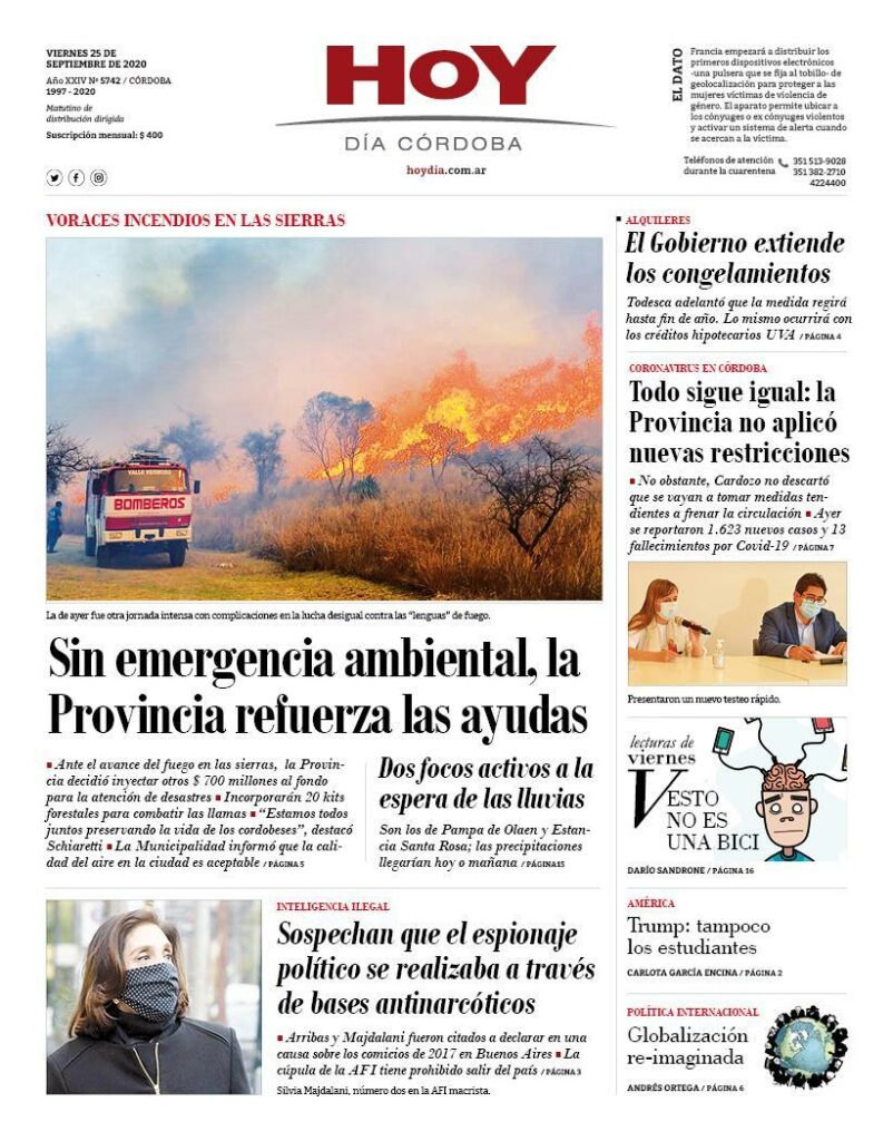 La tapa del viernes 25 de septiembre de 2020