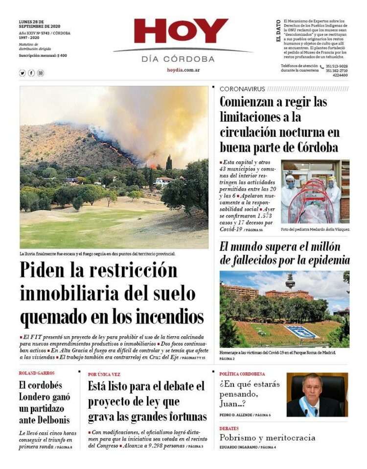 La tapa del lunes 28 de septiembre de 2020