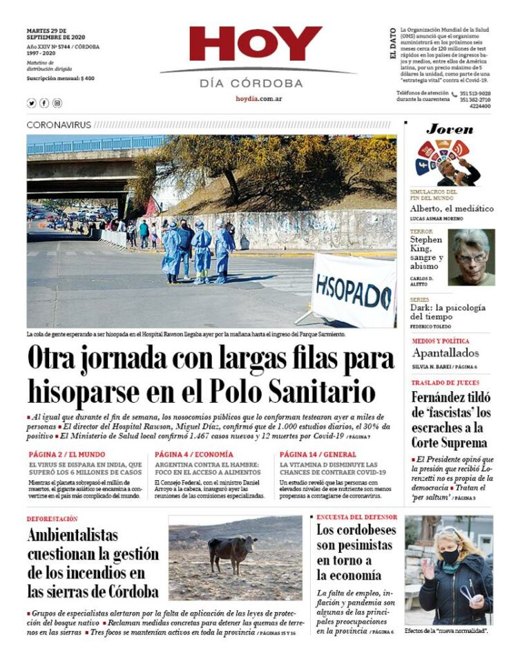 La tapa del martes 29 de septiembre de 2020