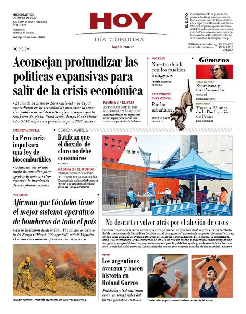 La tapa del miércoles 7 de octubre de 2020 La tapa del miércoles 7 de octubre de 2020