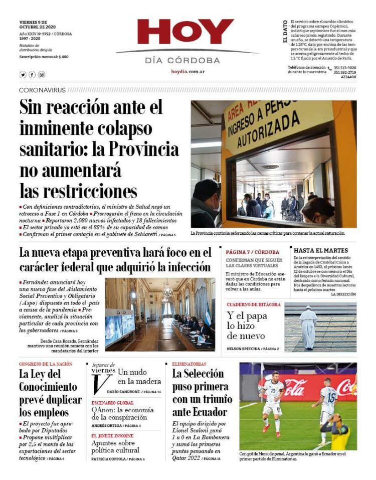 La tapa del viernes 9 de octubre de 2020