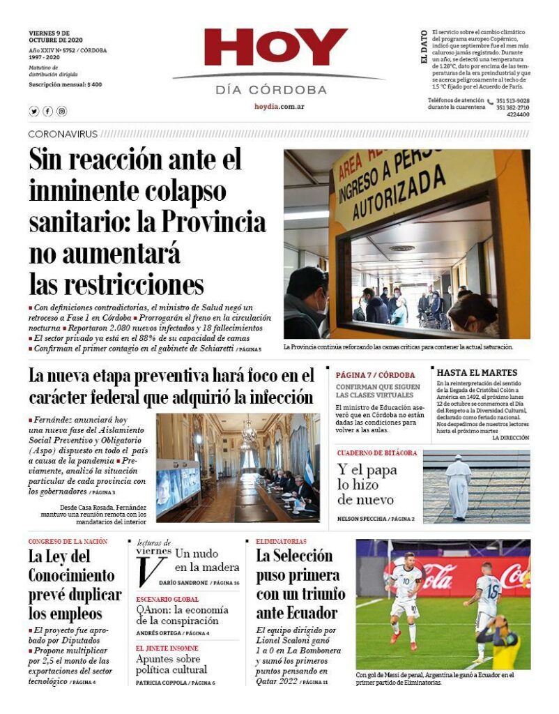 La tapa del viernes 9 de octubre de 2020 La tapa del viernes 9 de octubre de 2020