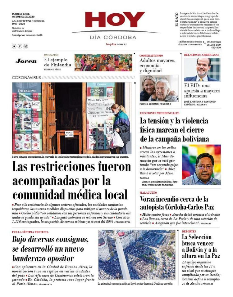 La tapa del martes 13 de octubre de 2020