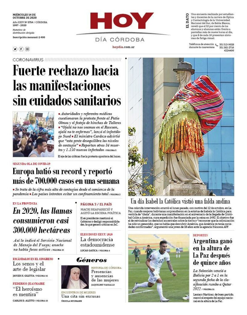 La tapa del miércoles 14 de octubre de 2020 La tapa del miércoles 14 de octubre de 2020
