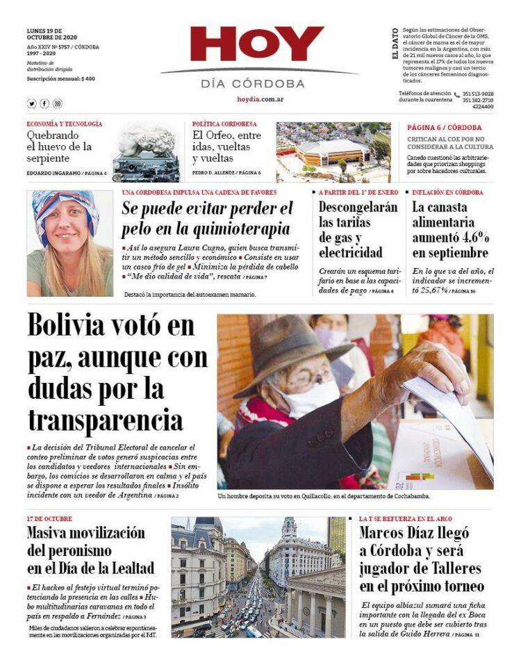 La tapa del lunes 19 de octubre de 2020