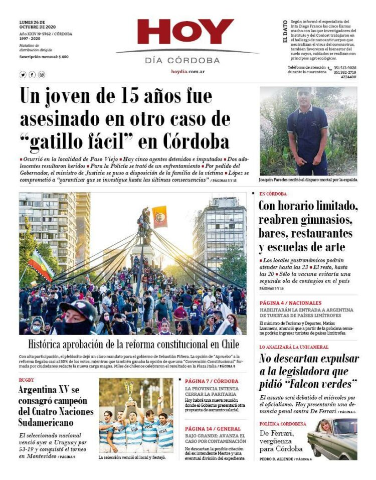 La tapa del lunes 26 de octubre de 2020