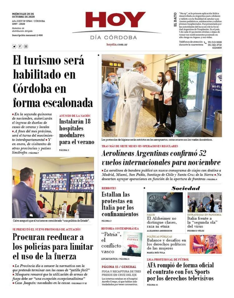 La tapa del miércoles 28 de octubre de 2020