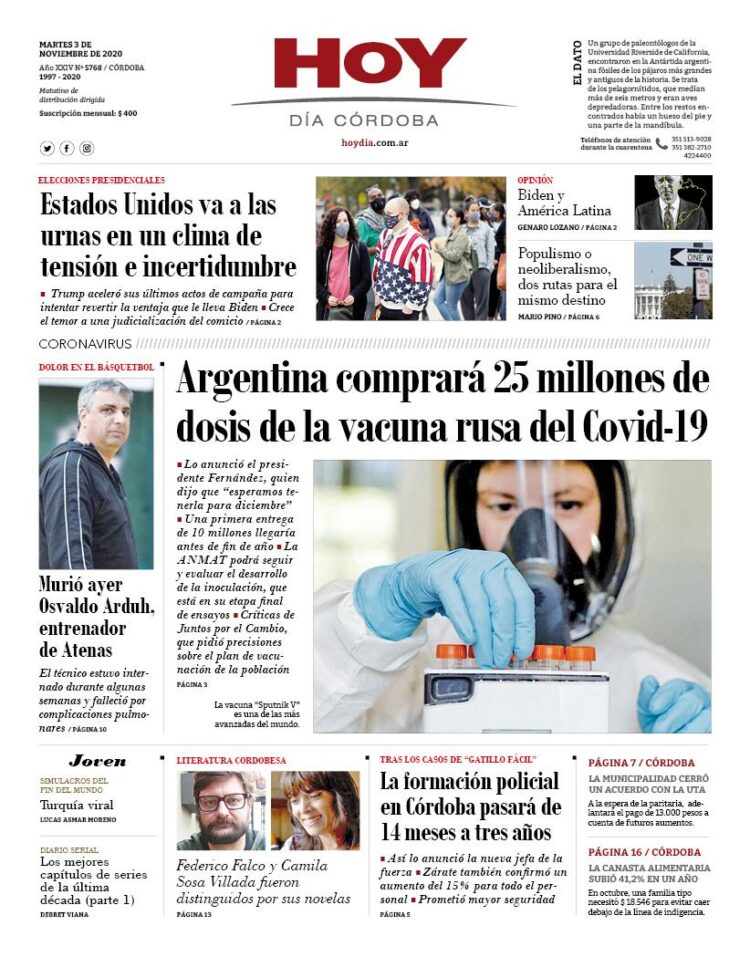 La tapa del martes 3 de noviembre de 2020