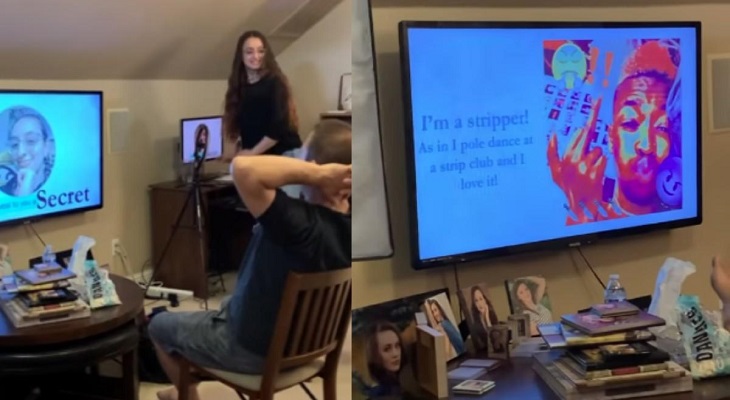 Una joven le reveló a sus padres que era stripper con una presentación en Power Point