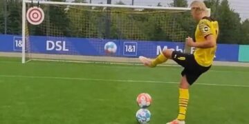 La increíble precisión de Erling Haaland al patear al arco