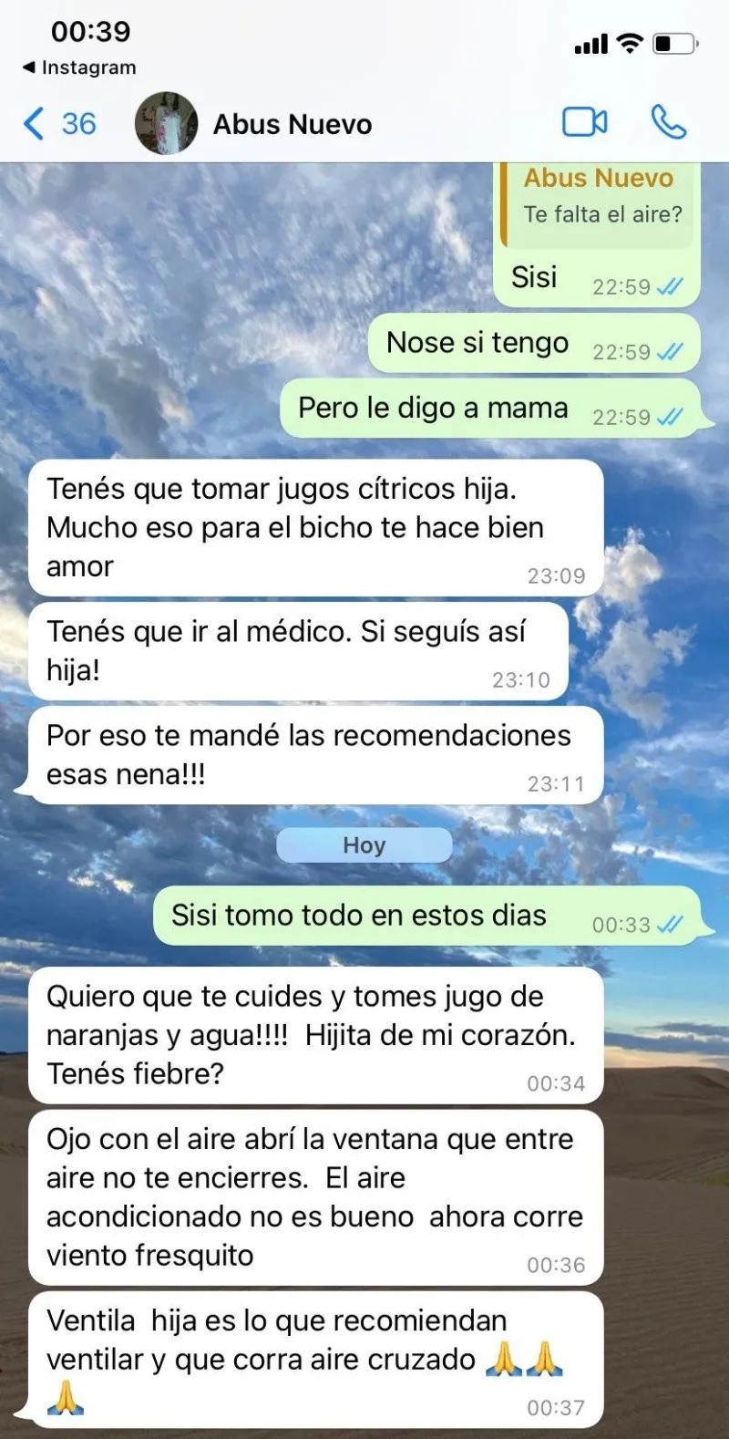 Se contagió Covid y su abuela la insultó pero después le ofreció llevarle naranjas para que tome jugo