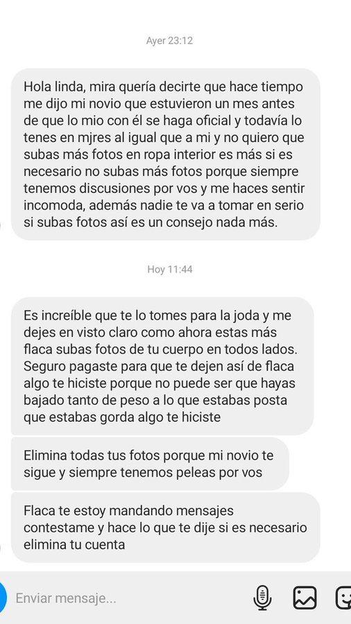 Una chica intimidó a otra para que quite sus fotos de Instagram porque se peleaba con su novio