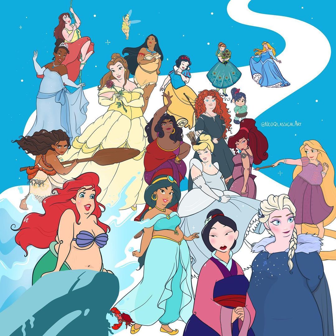 Ilustradora recrea a las princesas Disney gordas