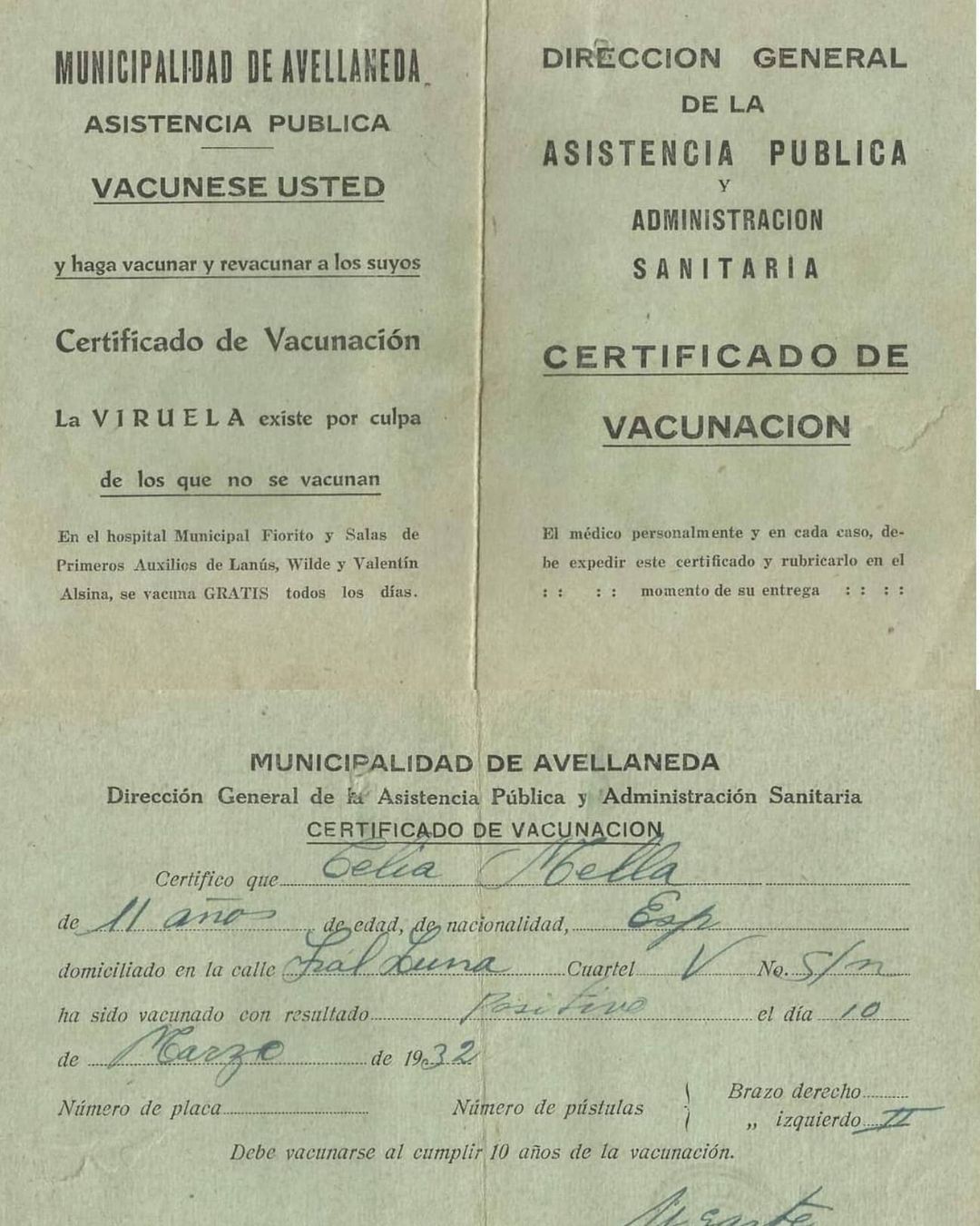 Publicaron un carnet de vacunación de 1932 con un mensaje para los antivacunas