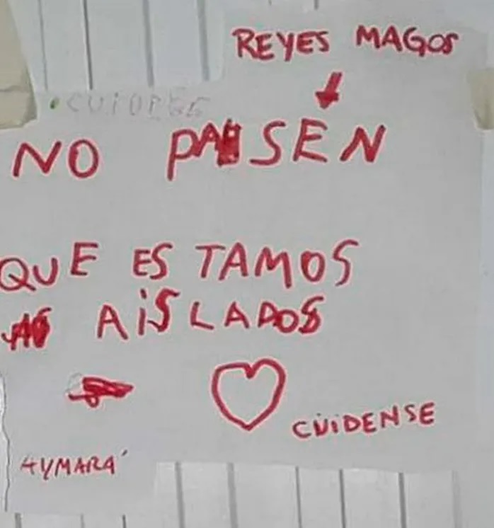 "No pasen, estamos aislados": el mensaje de una niña para los Reyes Magos Reyes Magos: No pasen, estamos aislados