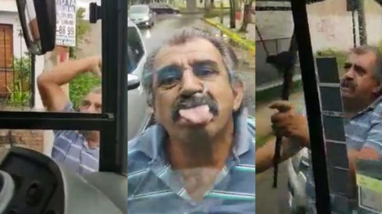 Un hombre provocó destrozos a un colectivo de Tamse y fue filmado por la conductora