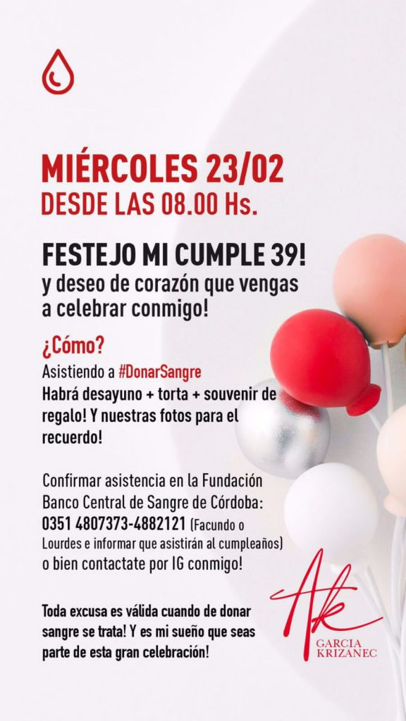 Festejará su cumpleaños en un Banco de Sangre para fomentar la donación