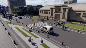 Por obras en el Mercado Sud, se levantó el pavimento del bulevar Illia