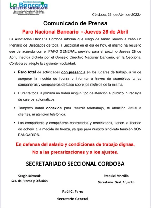 Tras el paro bancario, el jueves no habrá recarga de cajeros automáticos Tras el paro bancario, el jueves no habrá recarga de cajeros automáticos