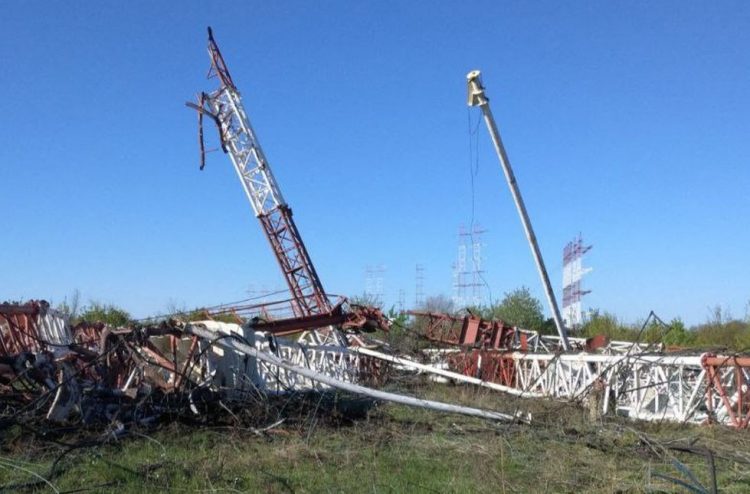 Antenas destruidas por las explosiones en el distrito transnistrio de Grigoriopol.