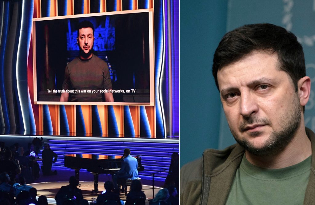 Zelensky apareció en los Grammys 2022