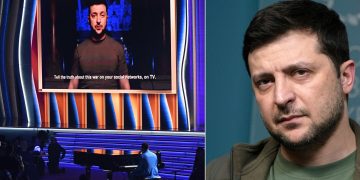 Zelensky apareció en los Grammys 2022