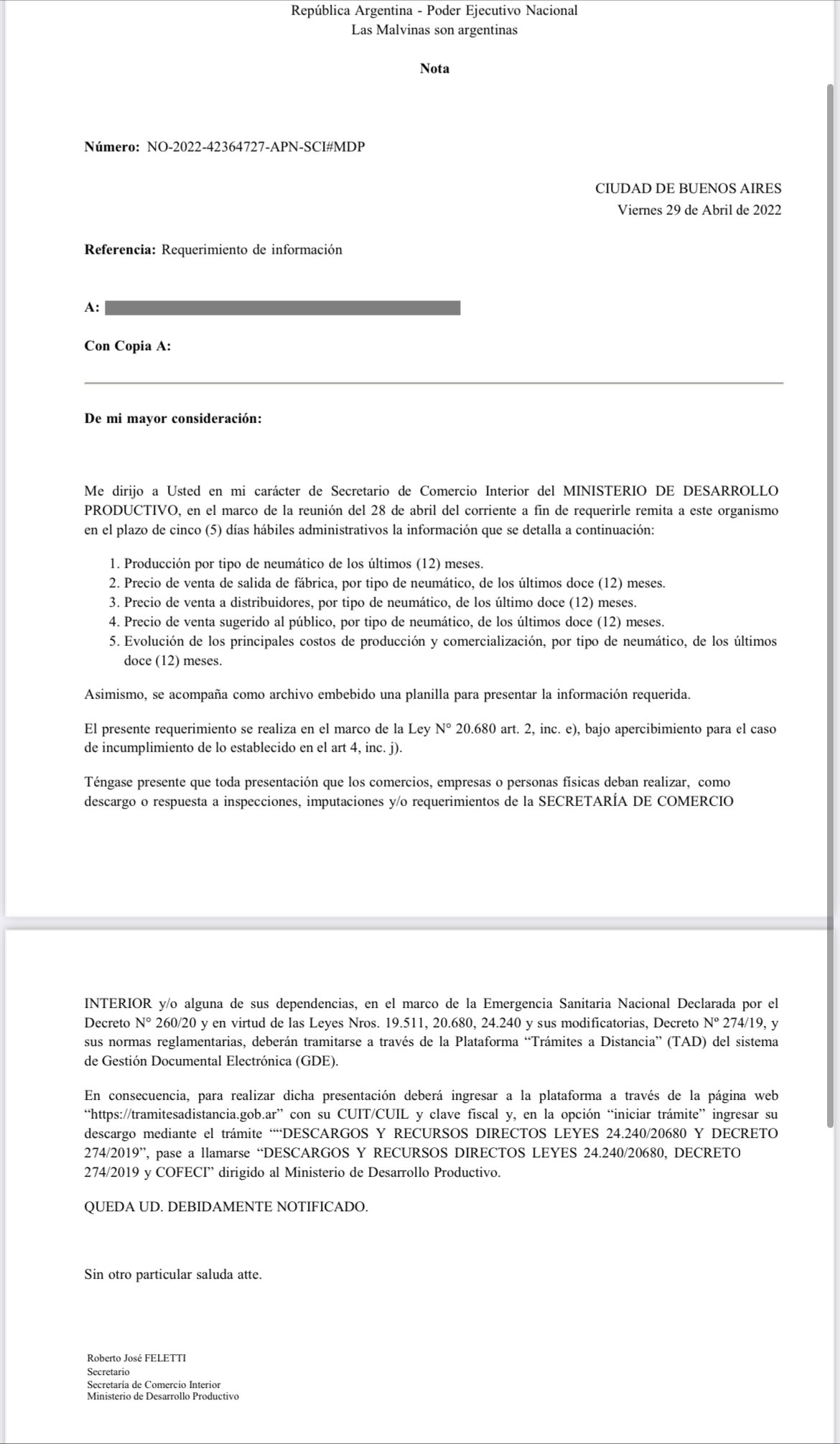 Ante la suba de precios en los neumáticos, el Gobierno intimó a fabricantes para que transparenten costos Ante la suba de precios en los neumáticos, el Gobierno intimó a fabricantes para que transparenten costos