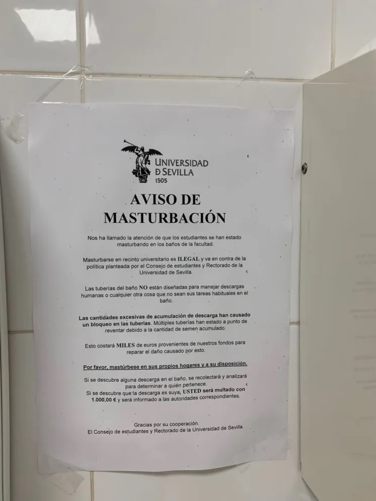 Pegaron carteles en los baños de una universidad advirtiendo sobre un “exceso de masturbación”