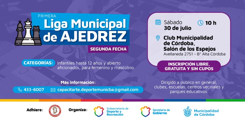 Llega la segunda fecha de la Liga Municipal de Ajedrez, últimos días para inscribirse