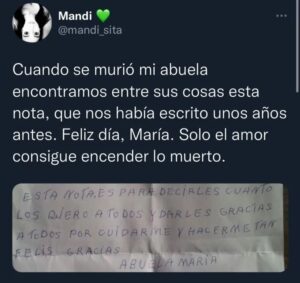 Compartió la emotiva nota que le escribió su abuelita antes de morir y emocionó a toda la red