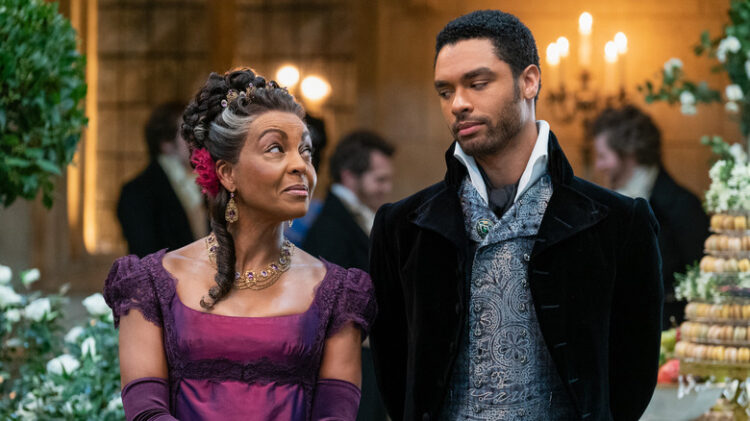 BRIDGERTON (L to R) ADJOA ANDOH as LADY DANBURY and REGÉ-JEAN PAGE as SIMON BASSET in episode 108 of BRIDGERTON Cr. LIAM DANIEL/NETFLIX © 2020