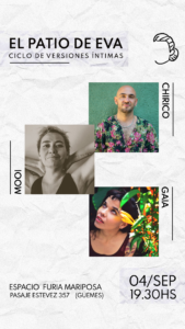 Tres músicos en escena en el Espacio Furia Mariposa