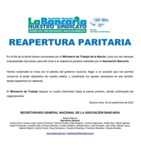 El Ministerio de Trabajo convocó a los bancarios para reabrir paritarias